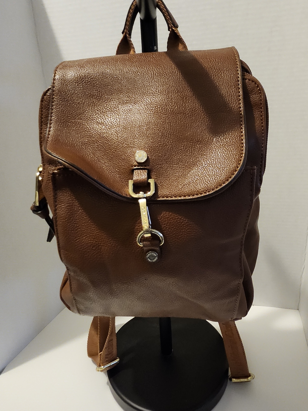 Calvin Klein Brown Leather Backpack with Gold Hardware